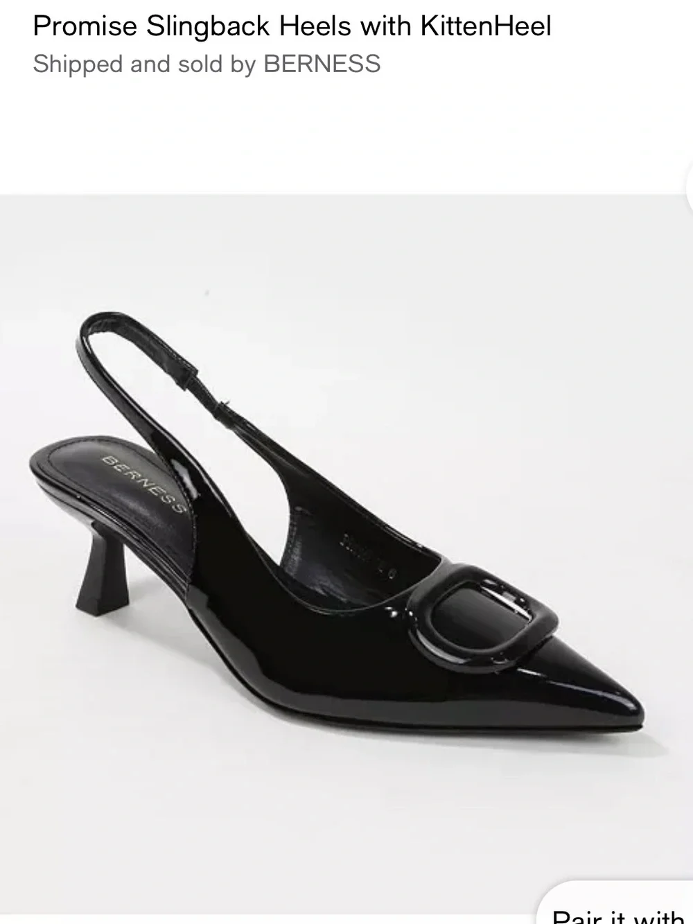 BERNESS Black Patent Slingback Kitten Heel with Buckle